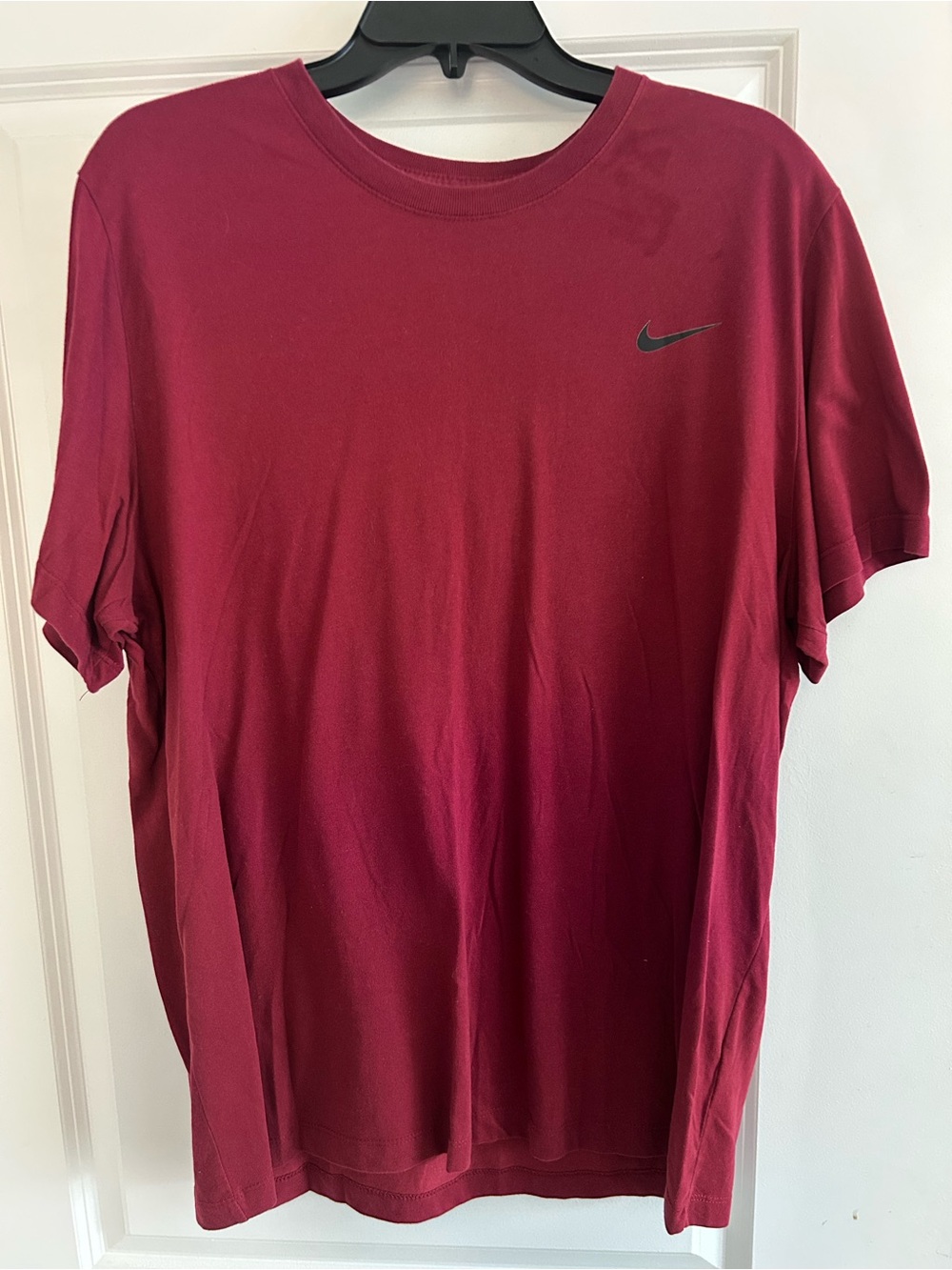 Nike Men's Burgundy Short Sleeve Dri-FIT Tee with Swoosh